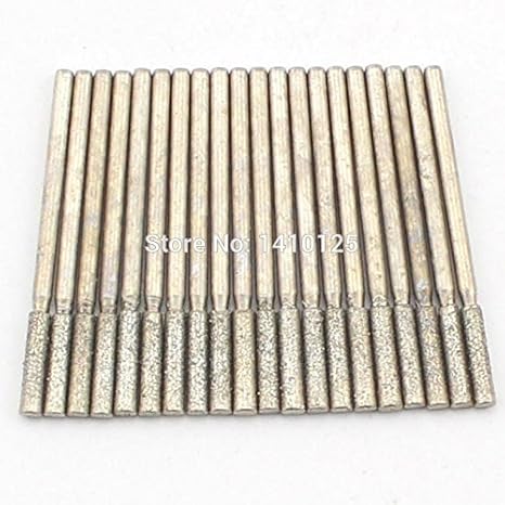 Generic 20Pcs 2.5mm Diamond coated Cylindrical Grinding Mounted Point Bits Burrs for Jewelry Gems Glass Tile Ceramic Marble Granite Rock