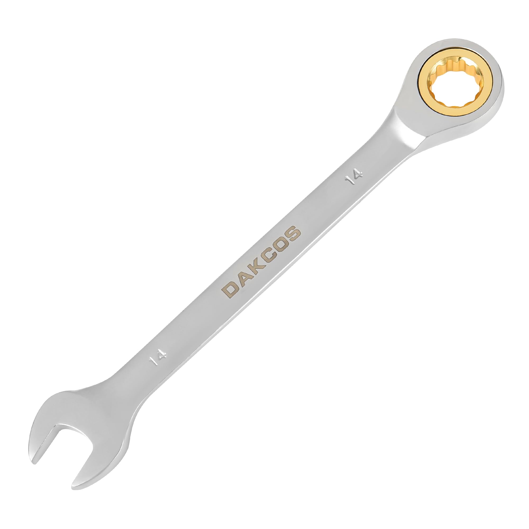 DAKCOS Fixed Head Ratchet Spanner 14mm Ratcheting Combination Wrench Chrome Vanadium Steel
