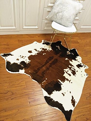 Cow Hide Skin Rug Cowhide Print Carpet Faux Leather Area Rug Slip-Resistant Mat 4.1x4.2 Feet