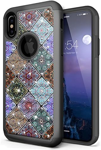 iPhone X Case, Anwish [Creative] Studded Rhinestone Crystal Bling Hybrid Totem Series Armor Defender Protective Case Cover for iPhone X (DD)