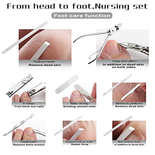 Manicure Pedicure Set Nail Clippers Travel Hygiene Kit Stainless Steel Nail Cutter Care Set Scissor Tweezer Knife Ear Pick Utility Tools Grooming Kits with Leather Case 18 in 1 pcs