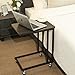 VASAGLE End Table, C Shaped TV Tray with Metal Frame Rolling Casters, Industrial Side Table for Living Room Bedroom, 19.7 x 13.8 x 23.6 Inches, Dark Walnut and Black