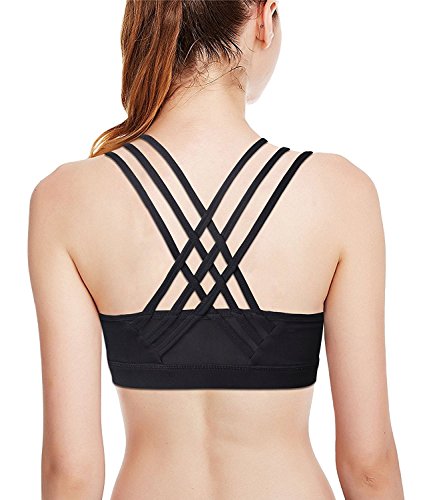 Camellias Womens Criss-Cross Back Sports Bra Seamless Exercise Workout Yoga Bra with Removable Pad,SZ145-Black-S