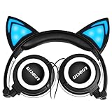 Lobkin Cat Ear Headphone, Foldable Wired Over Ear Kids Headphone with Glowing Li
