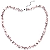 YAMI Pearl Necklace, Natural Saltwater/Freshwater Cultured Pearls with 925 Sterling Silver Clasp, Elegant Anniversary & Mother's Day Jewelry Gift for Women, Grey/Black/Purple/Pink Pearl, 18IN+2"