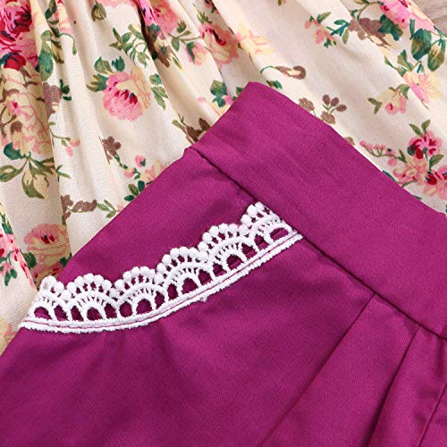Toddler Baby Girls Shorts Outfits Set Floral Print Ruffle Dress Shirt Tops+Short Pants Summer Dresses 3PC Set(12-18M) Purple
