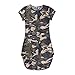 Agoky Women's Sexy See Through Bodycon Camouflage Gauze T-Shirt Dress Side Slit Clubwear Camouflage Medium