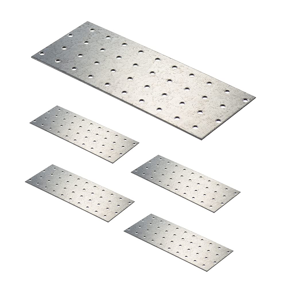 VHG Flat Connecting Joining Plates - Pack of 5 pcs (200 x 80 x 2) Heavy Duty Perforated Brackets, Galvanised Steel Sheet Braces, Metal Timber Fixing Repair Connector