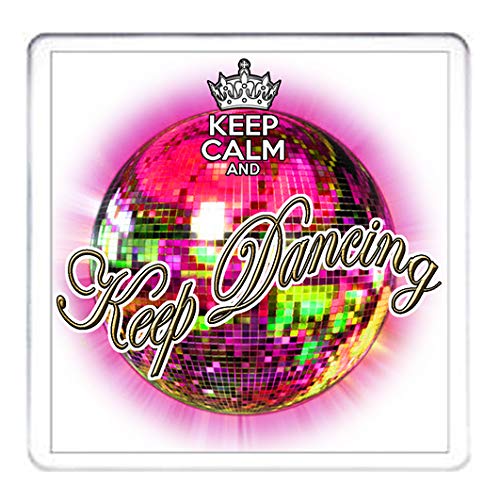 KEEP CALM AND KEEP DANCING PINK Glitterball COASTER. 10cm x 10cm acrylic.
