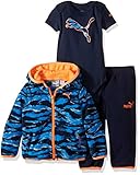 PUMA Baby Boys' 3pc Hoodie, Bodysuit, and Pant Set, Deep Navy, 6/9M