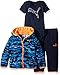 PUMA Baby Boys' 3pc Hoodie, Bodysuit, and Pant Set, Deep Navy, 6/9M