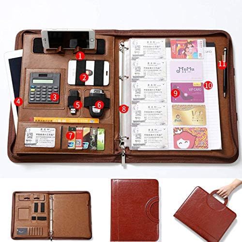 DW007 A4 Top Handle Conference Folder File Folder Padfolio Business Presentation Folder Portfolio with Calculator 34X25cm,Brown
