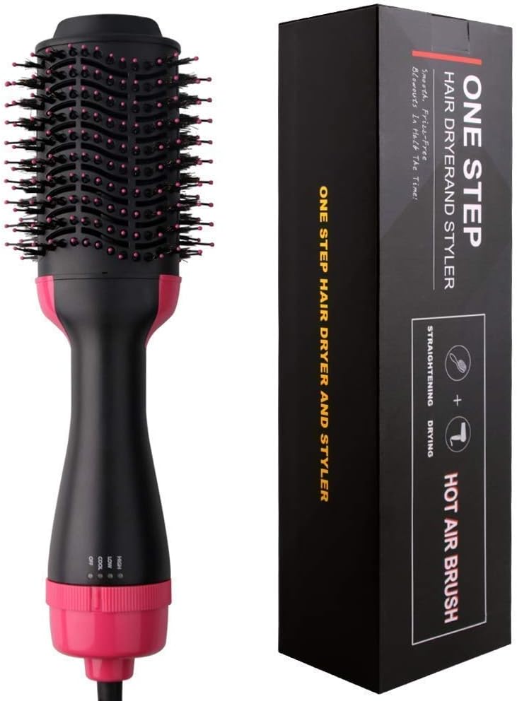 CABAX One Step Hair Dryer & Volumizer, Premium Hot Air Brush Negative Ion Generator Hair Straightener Curler Brush for All Hairstyle(1000W 110V) - Black