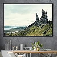 Framed Canvas Wall Art Mountainscape Aerial Dramatic Landscape Mountain Top Multicolor Photography Realism Rustic Warm - 16x24 inches