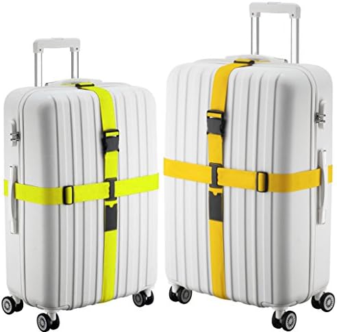 TRANVERS Cross Luggage Straps 2-Pack Set Durable Adjustable Baggage Belt Strap (Yellow 2 Size)