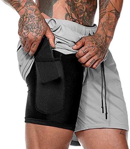 terbklf Running Shorts with Phone Pocket Men Camouflage Shorts for Men Mens Drawstring Elastic Waist Slim Jogging Shorts