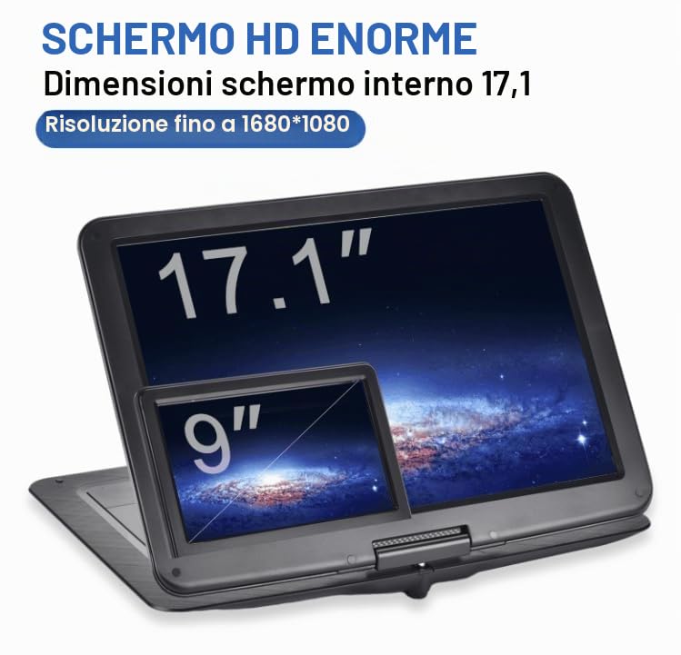YOOHOO 19.6" Portable DVD Player for Car and Kids with HD Big Screen 17.1 Inch Large Format Compatible with All Regions, Multiple Regions, Auto DVD Player for Kids