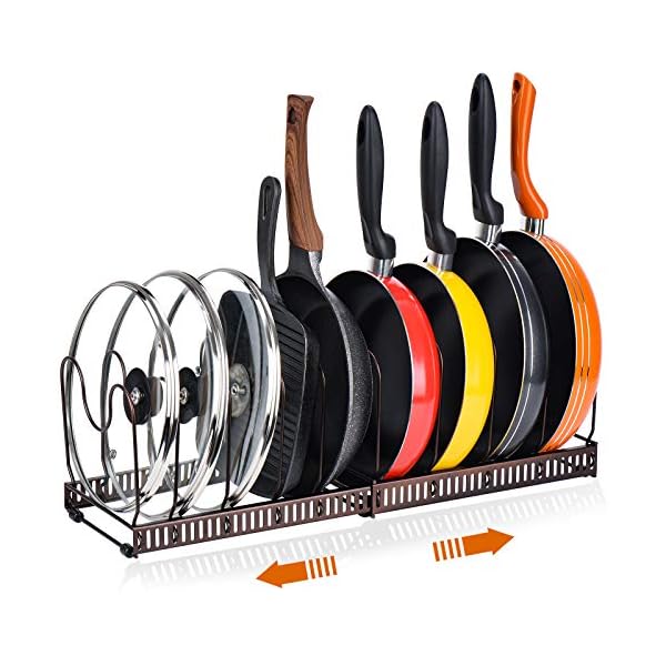 Toplife-Expandable-Pans-Organiser-Rack-10-Adjustable-Compartments-Pantry-Cabinet-Bakeware-Lid-Plate-HoldersBrown toplife Expandable Pans Organiser Rack, 10 Adjustable Compartments, Pantry Cupboard Bakeware Lid Plate Holders, Brown