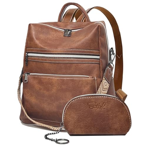 ECOTISH Women's PU Leather Backpack, Bags Laptop Backpack Waterproof 2 in 1 for Women Casual School Work Backpack, Anti-Theft Backpack for Travel, School Work