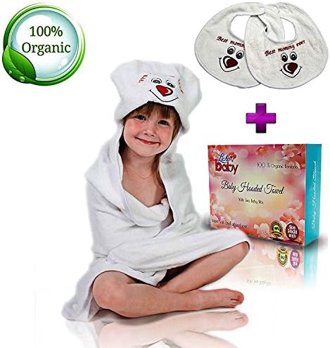 Baby Hooded Bath Towel Set With 2 Bibs For Boys And Girls Super Soft and Absorbent 100% Organic Bamboo Fabric Large Size 34"x34", Fits Infants To Toddlers By Licho Baby
