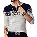 LOGEEYAR Men's Casual Slim Fit Long Sleeve Color Block Printing Henley T-Shirts Z-White
