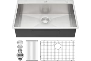 Kichae 33 Drop In Kitchen Sink - 33x22 Kitchen Sink Drop in Topmount Single Bowl 16-Gauge Stainless Steel Drop Sinks Round Corner Basin With Rack & Stainless Steel Sink Grid