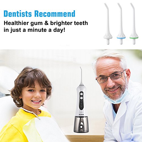Cordless Water Flosser Oral Irrigator, Nicefeel IPX7 Waterproof Anti-leakage 3-Mode USB Rechargable Professinal Portable Water Dental Flosser with 4 Jet Tips for Braces and Teeth Whitening of Family