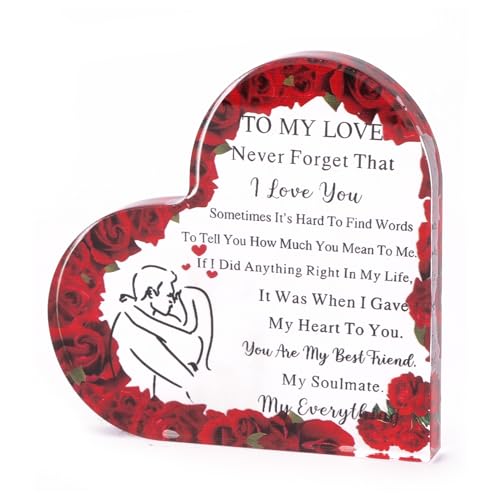 Heart Shaped Acrylic Plaque with Red Rose Design, A Gift for Girlfriend, A Romantic Commemorative Gift for Her, A I Love You Gift That Can Be Placed Anywhere in Your Home