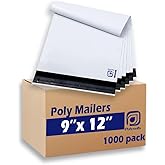 POLYSELLS 1000 pcs 9x12 Inch White Poly Mailers Shipping Envelopes, Strong Adhesive Sealing, Waterproof, and Tear-resistant Postal Mailing Bags for Clothing, Books, and Accessories