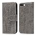 Compatible with iPhone 8 Plus Case, iPhone 7 Plus Case PU Leather Wallet Case Oil Wax Embossed Elephant TPU Inner Detachable Magnetic Credit Card Holders for iPhone 7 Plus & iPhone 8 Plus Gray