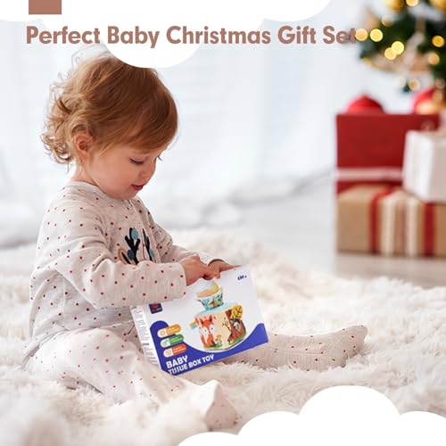 hahaland Montessori Baby Tissue Box 6-12 Months, Sensory Interactive Soft Toy Box Babies 3 6 8 12 Months, Original Gift for Newborn Babies