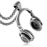 Aienid Necklace Silver Men Stainless Steel Headset Shaped Punk Pendant Necklace Long Chain for Mens 60CM