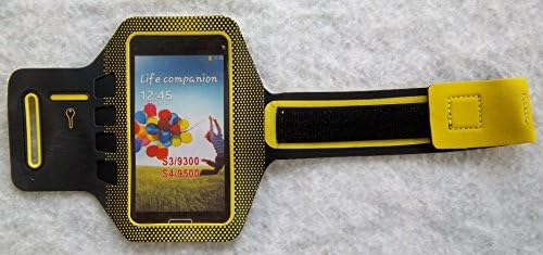 Neoprene Armband for any cell phone which Screen less than 5 inch, including iPhone 6/5/5s/5c/4s/4, Samsung S5/S4/S3, iPod Touch, LG, with Key &amp; Small Money pocket, for workouts, running, cycling, or any fitness activity outside or in the gym (Yellow)