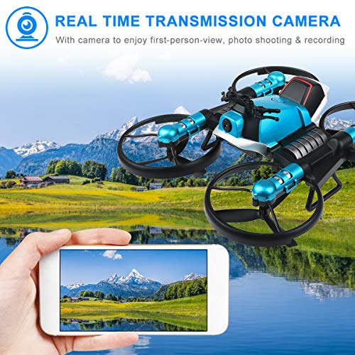 2 in 1 Foldable RC Drone with Camera and Motorcycle Wi-Fi Live Video One Key Return Altitude Hold Headless Mode Toy Gift for Kids Adults