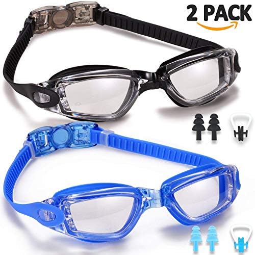 noorlee Swim Goggles, 2 Pack Swimming Goggles for Adult Men Women Youth Kids Child, No Leaking Anti Fog UV 400 Protection Waterproof 180 Degree Clear Vision Triathlon Pool Goggles