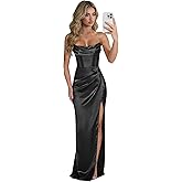 YCXRQI Satin Prom Dresses for Women Long Mermaid Bridesmaid Dress Corset Formal Evening Party Gown with Slit