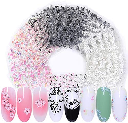 LEMOOC 60 Sheets 3D Nail Art Sticker White Black Flowers Adhesive Transfer Decals Tips Mixed Patterns Valentine's Day Nail Art Manicure Decoration