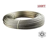 Jimeternal Stainless Aircraft Steel Wire Rope for Fence,Railing,Decking, 1/8Inch 7x7 100Feet T316 Grade
