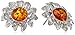 Amazon Collection Rhodium Plated Sterling Silver Honey Amber Sunflower Stud Earrings