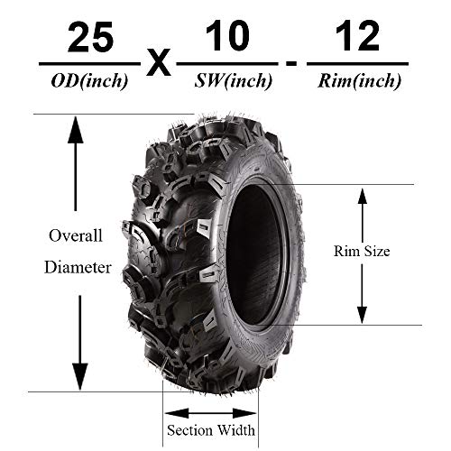 image for Set of 4 New Premium VANACC ATV/UTV Tires 25x8-12 Front & 25x10-12 Rea