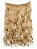 SWACC Straight/Curly Halo Wire Hidden Hairpiece Flip Synthetic Hair Extensions NO Clip Ins 80G (20-Inch Curly, Lightest Beige-25#)