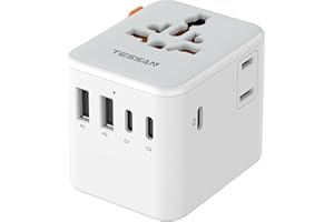 TESSAN Universal Travel Adapter, International Power Adapter with Extra 2 Prong AC Outlet, 5 USB Ports (3 USB C), 28W Worldwide Plug Adaptor for US to Europe UK Australia Ireland (Type C G A I)