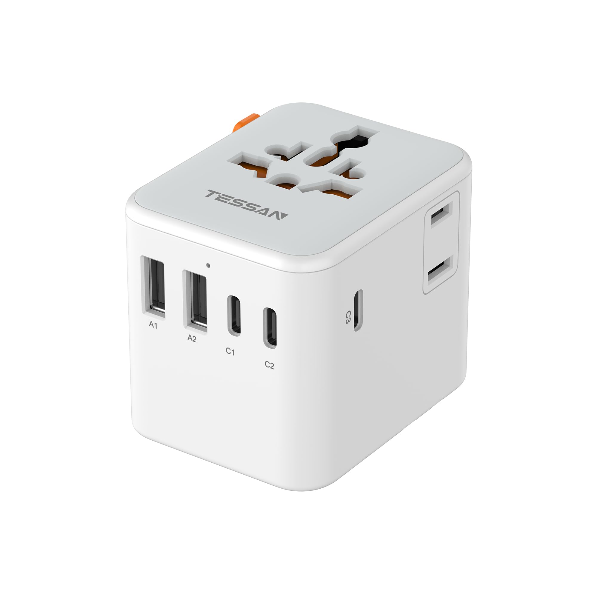 Photo 1 of TESSAN Universal Travel Adapter, International Power Adapter with Extra 2 Prong AC Outlet, 5 USB Ports (3 USB C), 28W Worldwide Plug Adaptor for US to Europe UK Australia Ireland (Type C G A I)