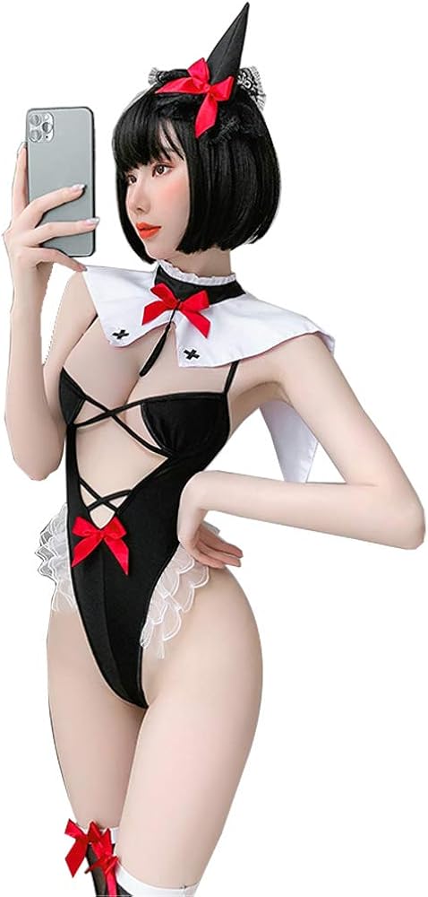 SINMIUANIME Women Lingerie sexy lingerie oriental zombie cosplay witch one-piece suit (6920Black)