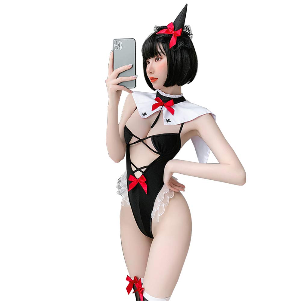SINMIUANIME Women Lingerie sexy lingerie oriental zombie cosplay witch one-piece suit (6920Black)