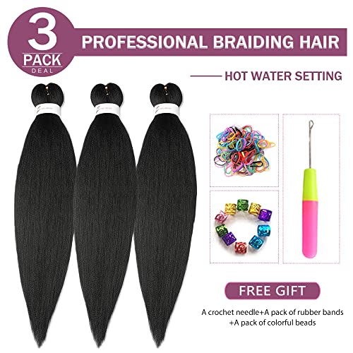 Easy Braid Pre stretched Braiding Hair 14 Inch 3Packs Black Hair Products for Natural Hair Kanekalon Braiding hair Pre stretched Hot Water Setting Box Braid Crochet Hair Extensions (14 Inch,1B#)