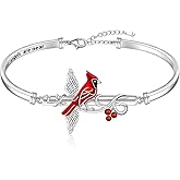 Fenthring Cardinal Gifts for Women Cardinal Bracelet for Women Cross Bangle Bracelet Memorial Red Bird Appear When Angels Are Near Angel Wing Gifts for Loss of Loved One
