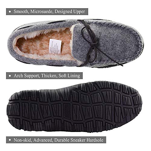 LA PLAGE Mens Indoor/Outdoor Arch Support Moccasin Microsuede Artificial Wool Upper House Slippers 11 US Light Grey - Thumbnail 4
