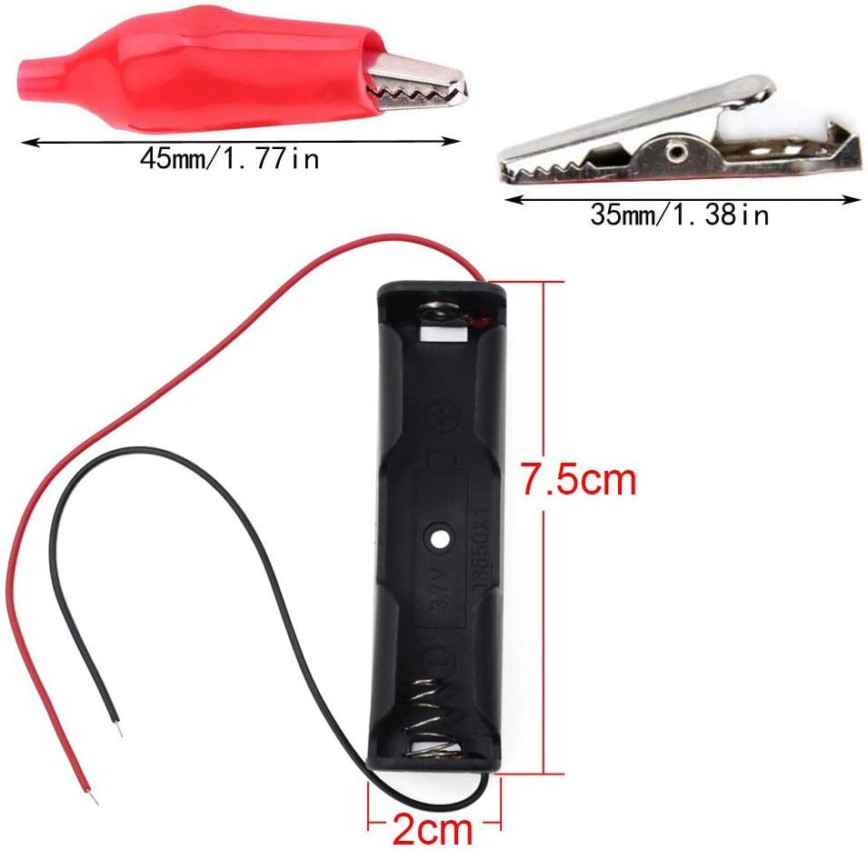 RUNCCI-YUN 10 pcs 18650 3.7V Plastic Battery Holder with Wire(Black)+10 pcs Metal Insulation Clip Battery Alligator Clip Clamps - Image 3