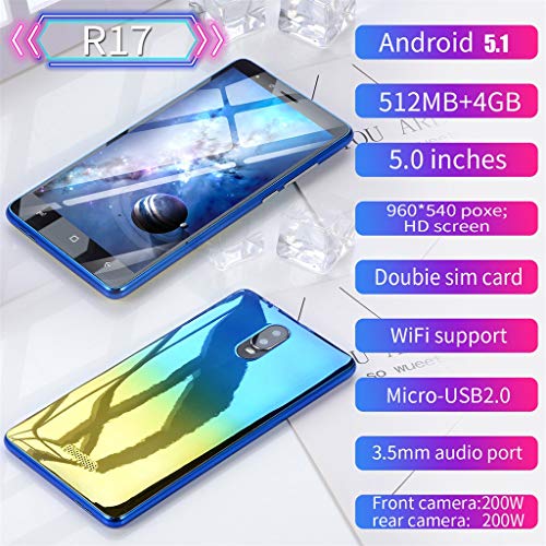 5.0" Ultrathin Unlocked - Android5.1 Dual-Core 512MB+4GB+Extra 16GB GSM/3G WiFi Dual SIM Dual Camera Smart Cellphone (Blue) - Thumbnail 5